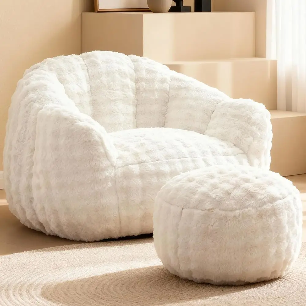 3-in-1 Memory Foam Bean Bag Chair Ottoman, Versatile Gaming & Lounge Seat for Adults & Kids, Beige