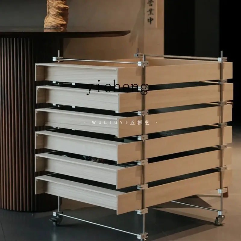 GZ-5 Optical Axis Drawer Cabinet Mobile Cart Living Room Storage Sideboard Stainless Steel