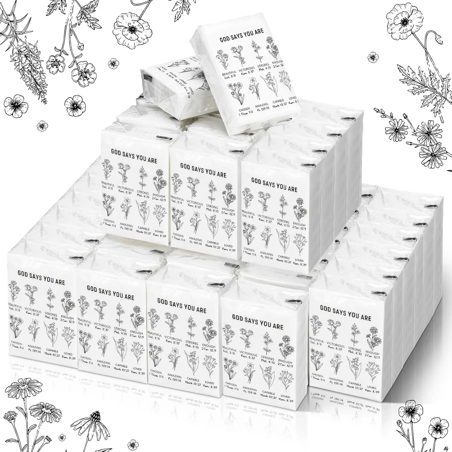 Yinder 60 Pack Christian Travel Pocket Tissues 3 Ply Floral Bible Verse Travel Size Individual Tissue Packs Bulk Mini Facial Tis