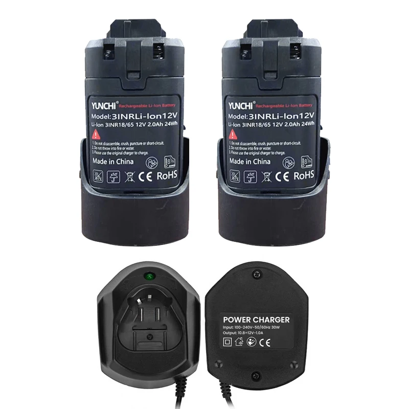 Yunchi 12V 2.0ah Oplaadbare Li-Ion Batterij Voor Bosch Elektrisch Gereedschap Vervanging Batterij Voor Grinder Elektrische Boormachine Roterend Gereedschap