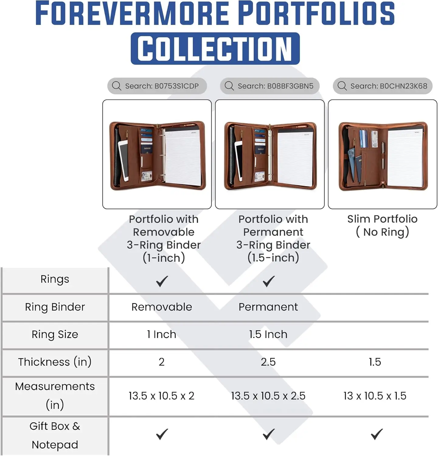منظم محفظة بسحاب ممتاز مع مفكرة وحلقات مقاس 1.5 بوصة وجيوب تخزين للسفر ووثائق الأعمال باللون البني