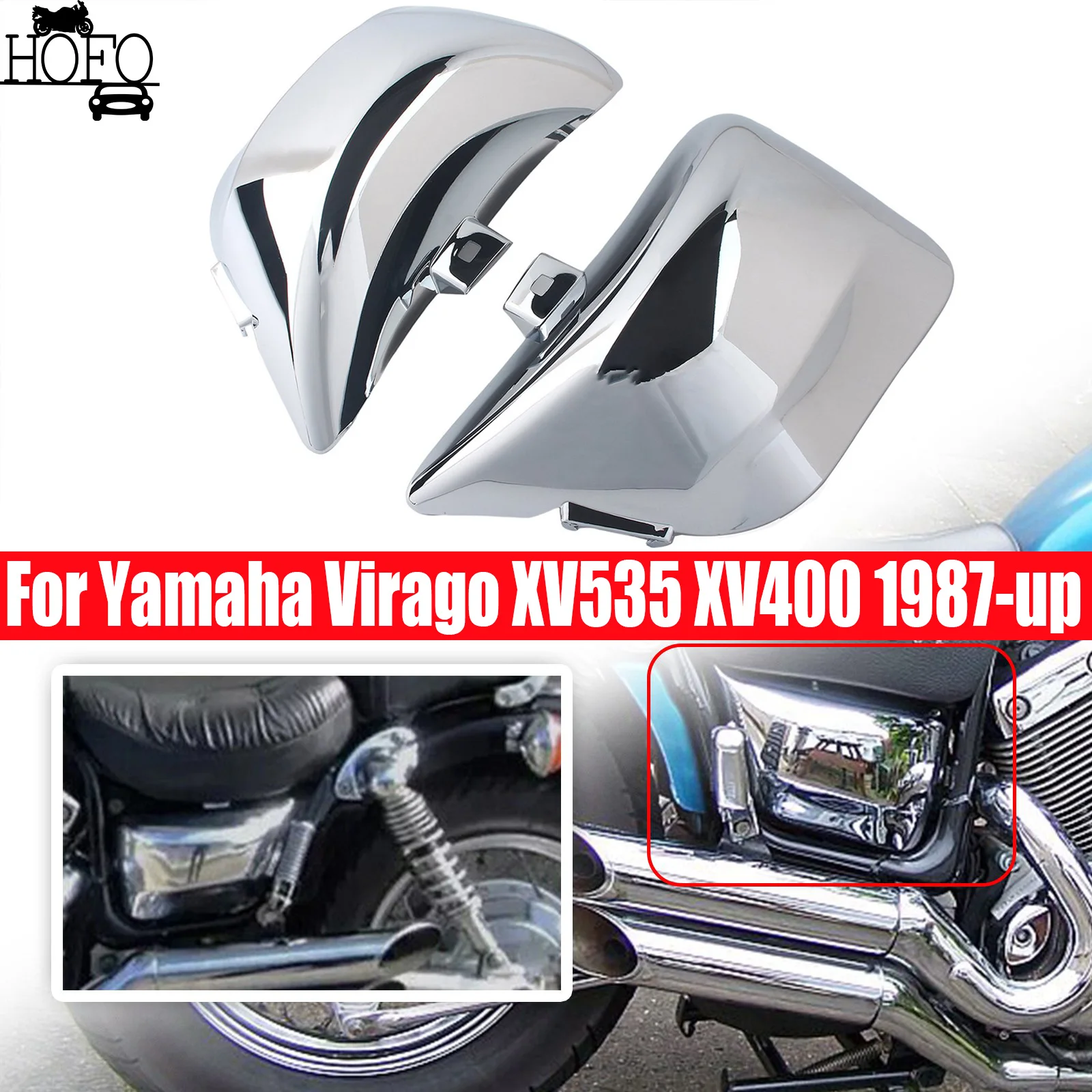 

Motorcycle Left Right Side Fairing Battery Cover Black Chrome For Yamaha Virago XV535 XV400 1987-up