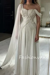 Fashionvane 2024 Customized A-Line Off Shoulder Sleeveless Pleated Beaded Floor Length Elegant Luxury Saudi Arabia Prom Dress