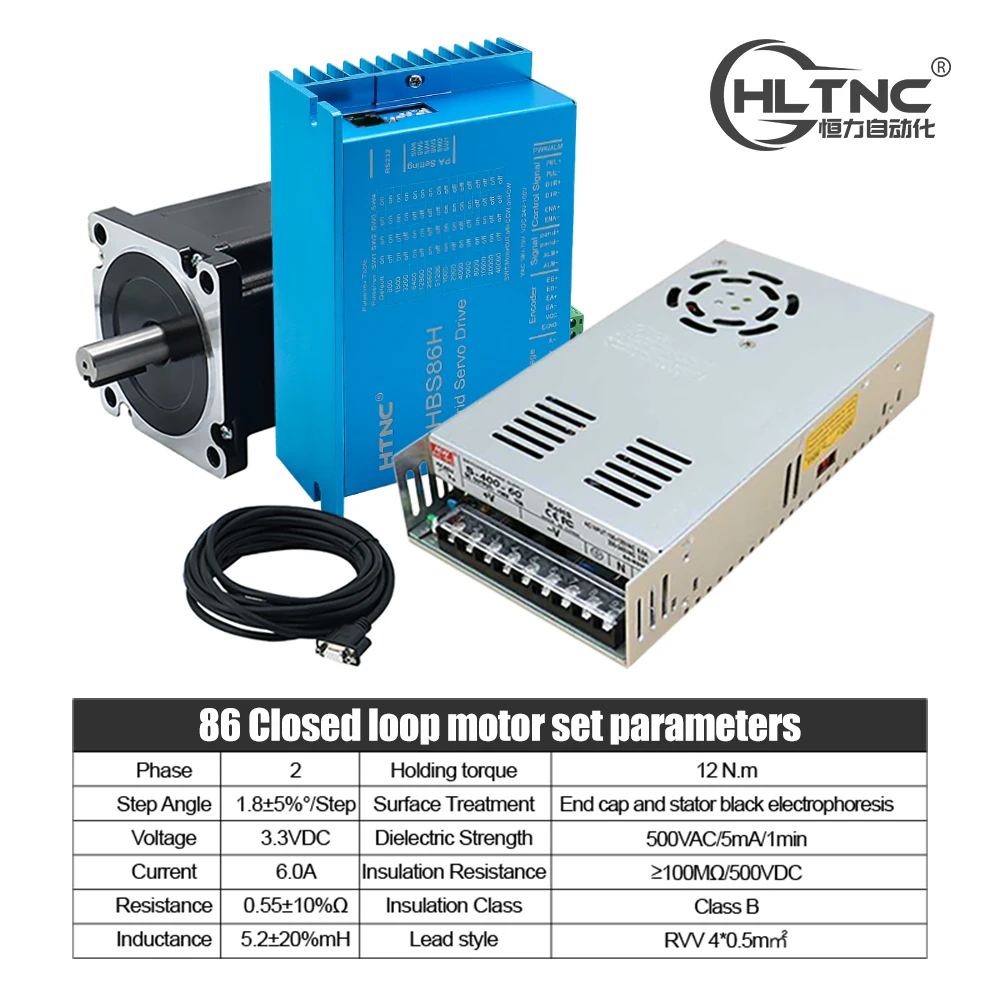 HLTNC Nema34 86 محرك متدرج بحلقة مغلقة 4.5NM 8.5NM 12Nm D = 14mm محرك HBS86H 8A طاقة إمداد 400 وات 60 فولت لـ CNC