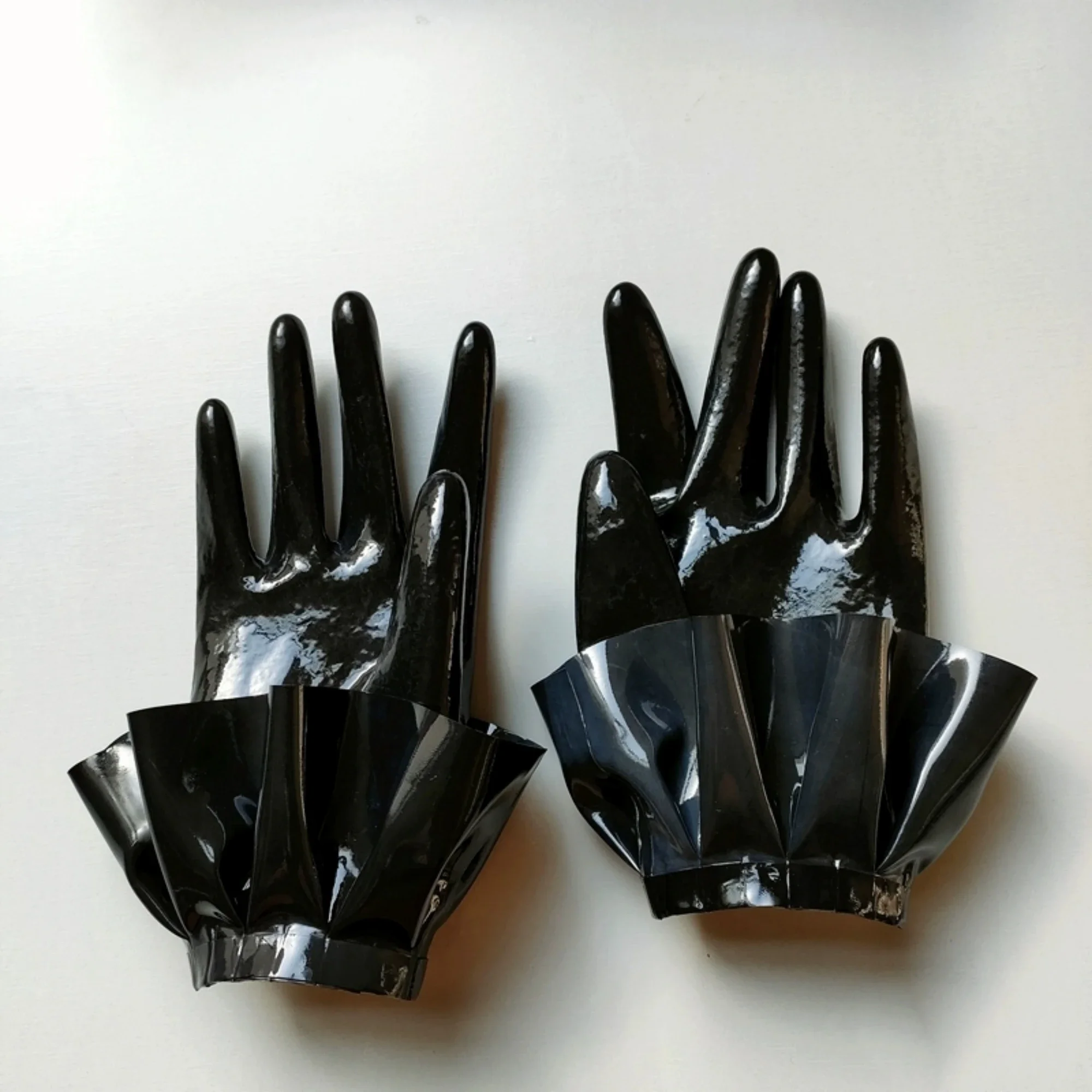 Luvas curtas de látex puro natural, luvas de cinco dedos, luvas de babados Sweet Girl Lolita, luvas de cosplay