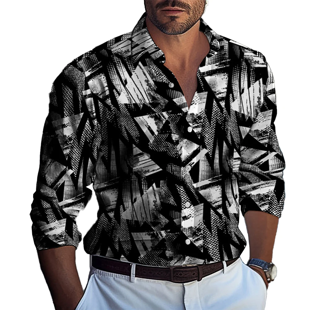 

Classic and Fashionable Men's Printed Shirt with Button Down and Long Sleeve for Muscle Fitness and Party T Dress Up