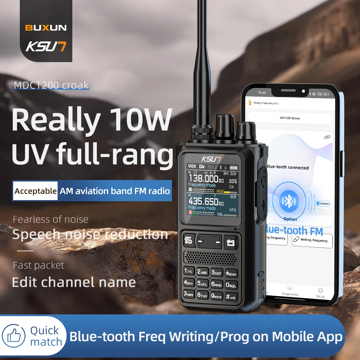 KSUN UV110D Walkie Talkie Long Range 10W Powerful Professional Transceiver Ham Radio Stations All Band Blue-tooth APP Program