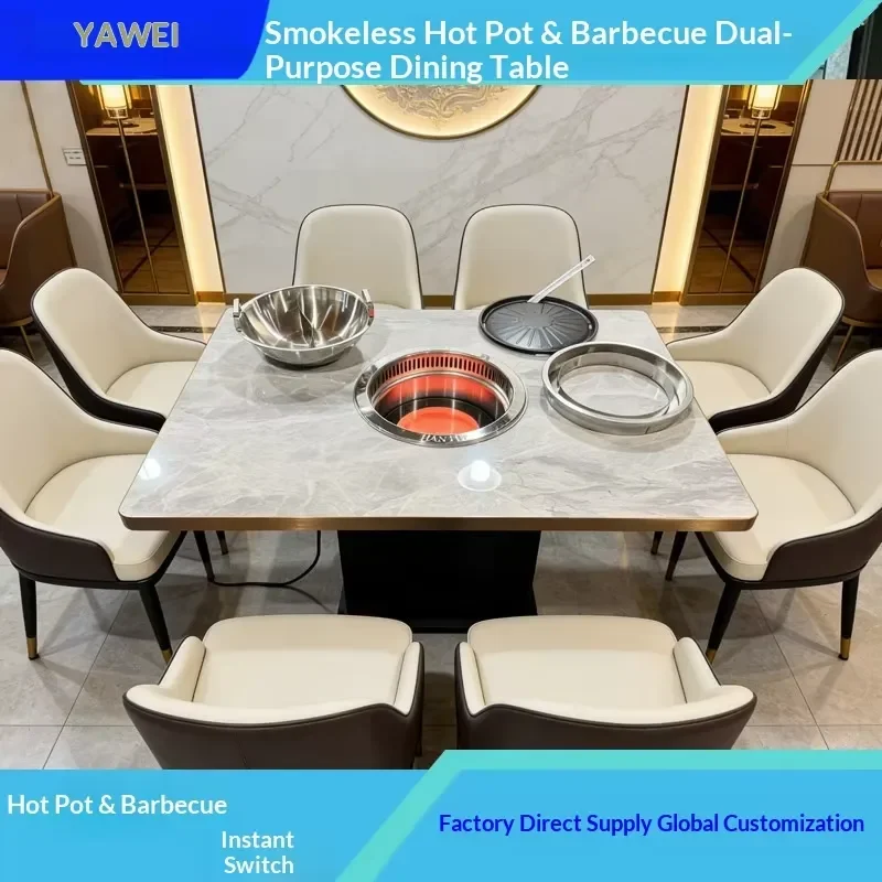 Yawei Square Stone Smokeless Hot Pot and Barbecue All-in-One Interchangeable Dining Table