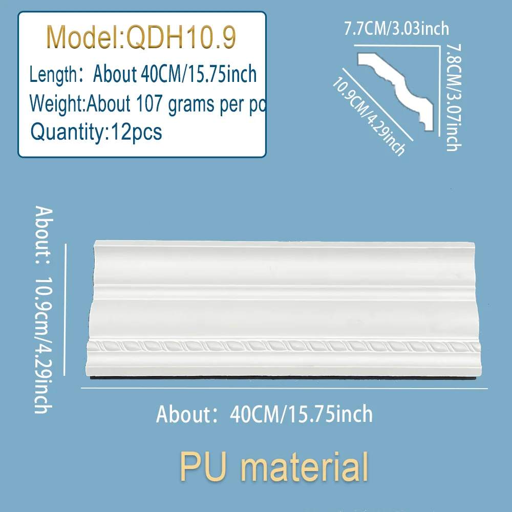 12Pcs PU Faux Gypsum Ceiling Corner Cornice Light‑Weight Polyurethane Wall Edge Molding Trim Decor Border Strip