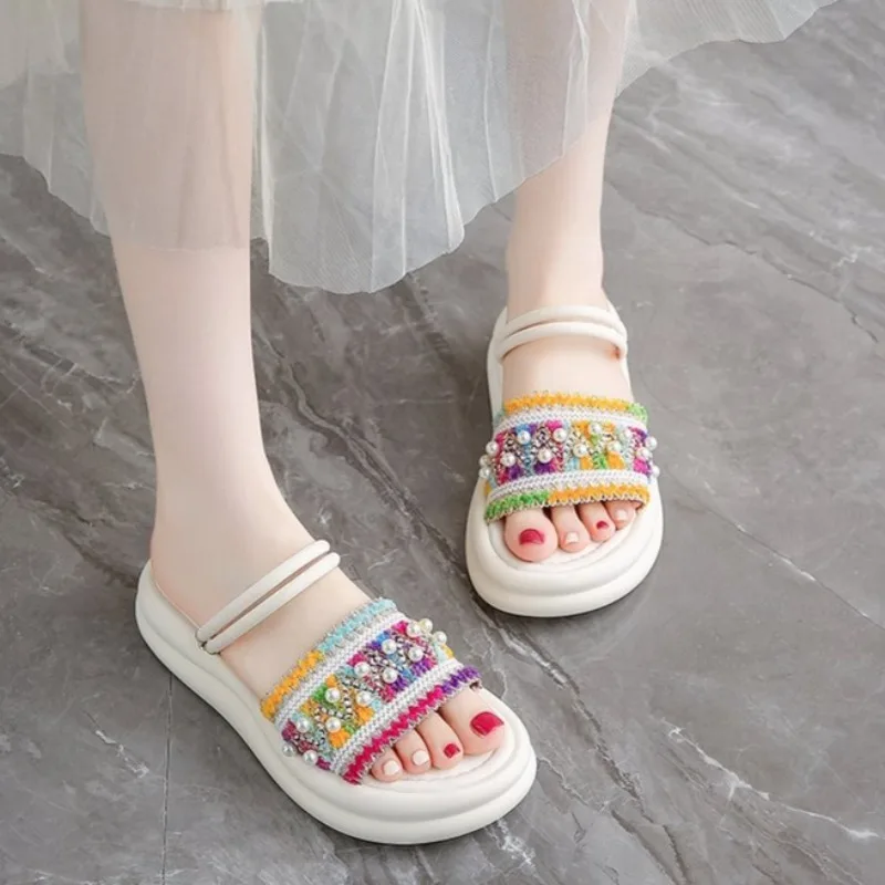 

Women's One Word Slippers 2026 Summer New Outdoor Fashion Vintage Platform Sandals Comfortable Non Slip Soft Sole Casual Flats