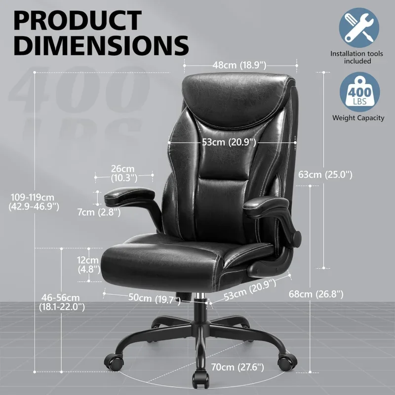 Big and Tall Ergonomic Desk Chair Executive Office Chair, Comfy PU Leather Home Desk Chair, High Back Swivel Computer Desk Chair