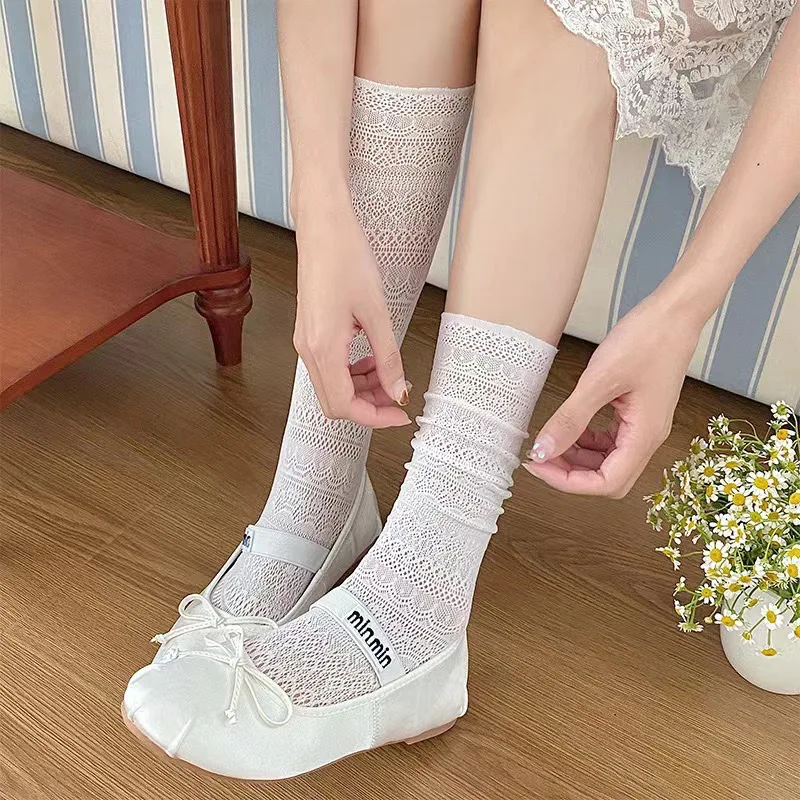 4 paar Knie-Socken, weibliche High-End-Dekoration, weiche komfortable informelle Socken, Sommerdesign.
