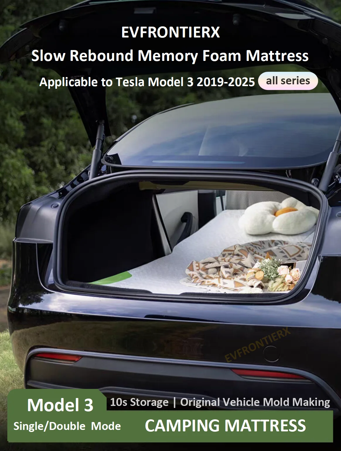 Car Mattress for Tesla Model 3 2019-2026 Highland Slow Rebound Memory Foam Mattress Outdoor Camping Bed Car Travel Bed Portable