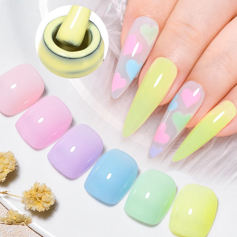 MEET ACROSS 7ml Luminous Candy Gel Nail Polish Macaron Series Glow-in-dark Semi Permanent Soak Off UV Gel Nail Art For Manicure