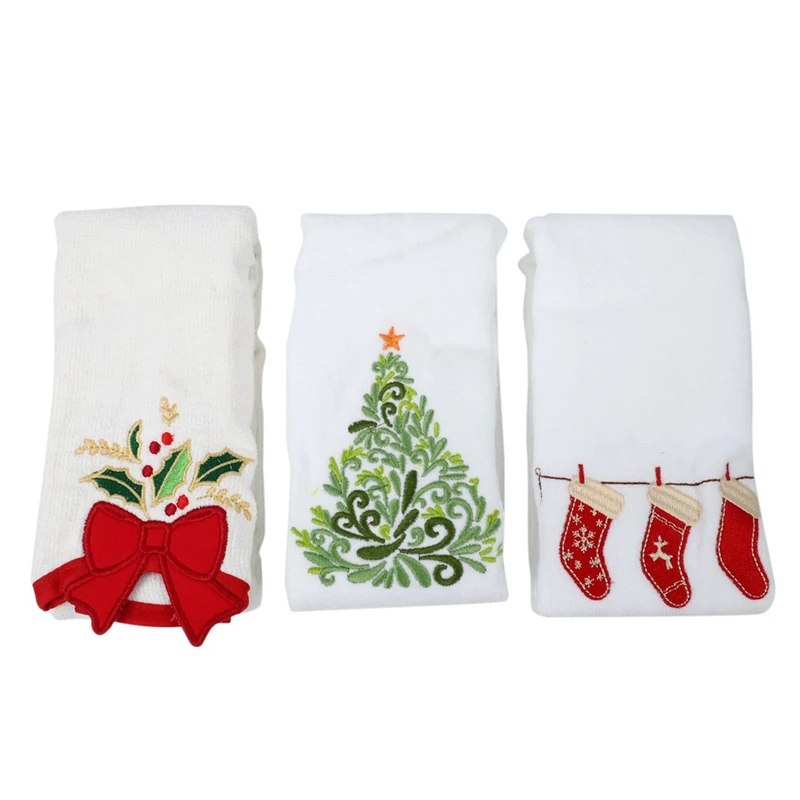 2X Christmas Series Cotton Towels Christmas Bells Christmas Tree Stockings Towels Decoration Gifts Embroidered Towels