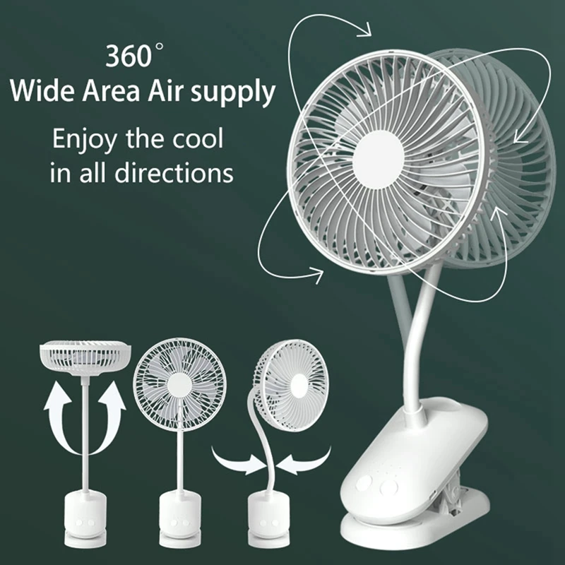 

USB Stroller Fans 3600Mah Fan Clip Fan Portable With 4 Gears Quiet Clip On Mini Table Fan 720° Rotatable Battery Fan Durable