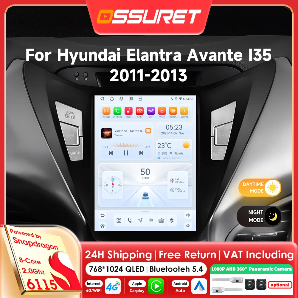 9,7-Zoll-AI-Carplay-Android-14-Autoradio für Hyundai Elantra Avante l35 2011-2013 Multimedia mit Snapdragon 8-Kern-GPS 360-Grad-Kamera-Bildschirm