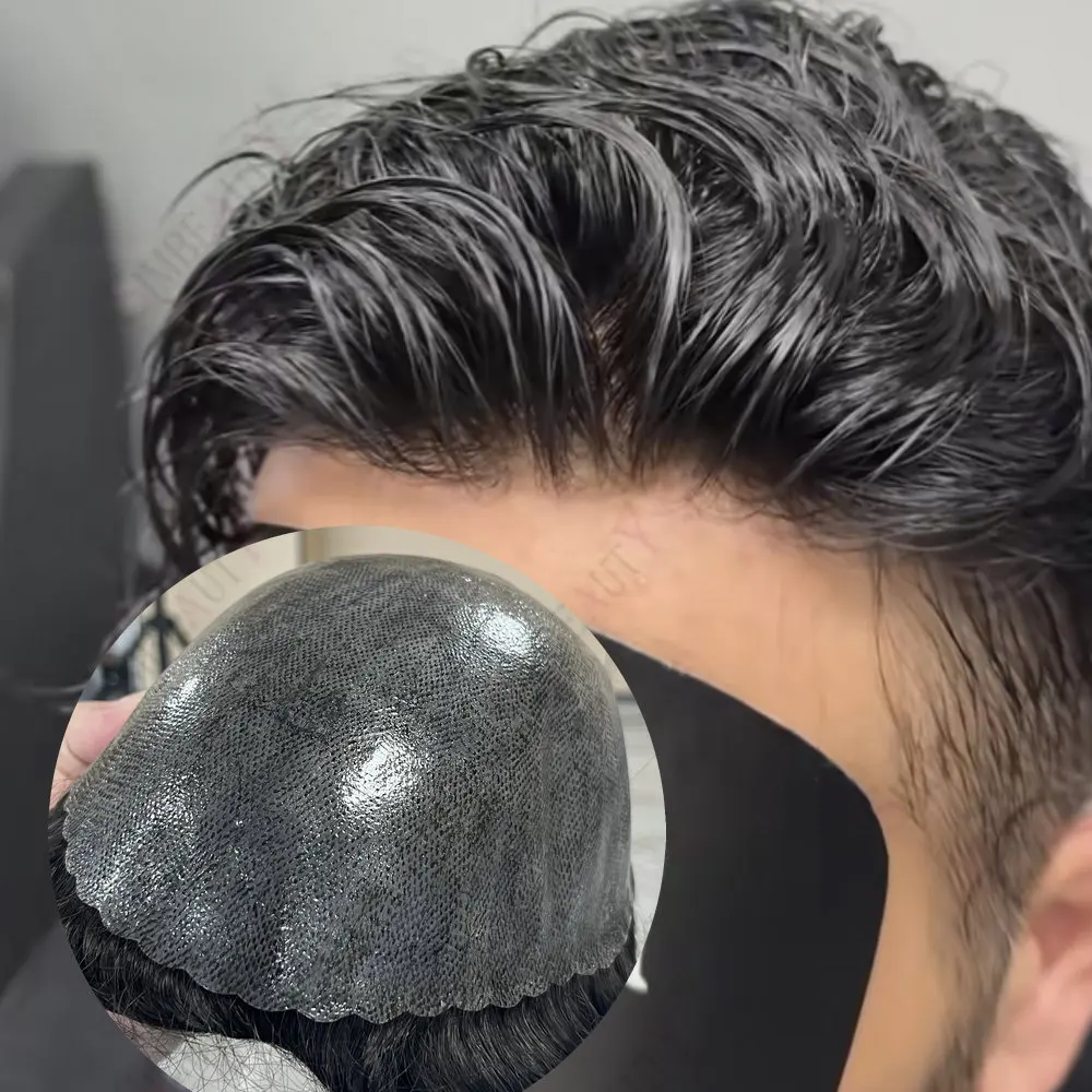 

Мужской парик-накладка из натуральных волос 30 мм, незаметный, на тонкой кожаной основе, с естественной линией роста волос, для замещения волос на макушке при облысении