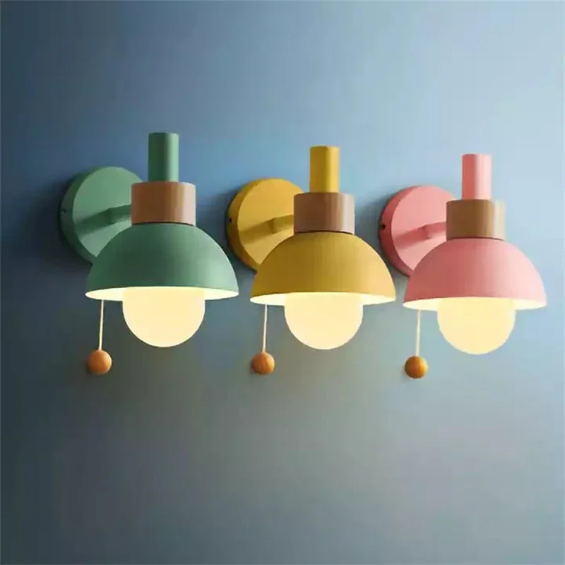 modern nordic wood and metal paint lampada de parede sconce colorido luz simples restaurante cafe bar lustre com pull switch decoracao para casa 01