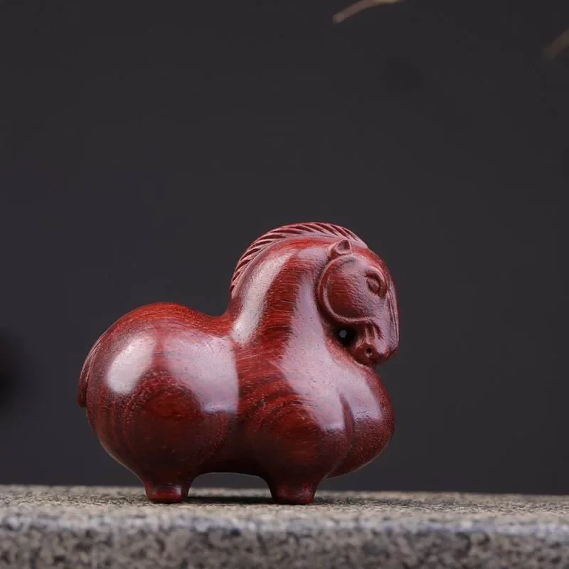 Miniature Figurine Small leaved Purple Sandalwood Wooden Carving Zodiac Horse Chinese Vintage Home Decoration Animal Crafts