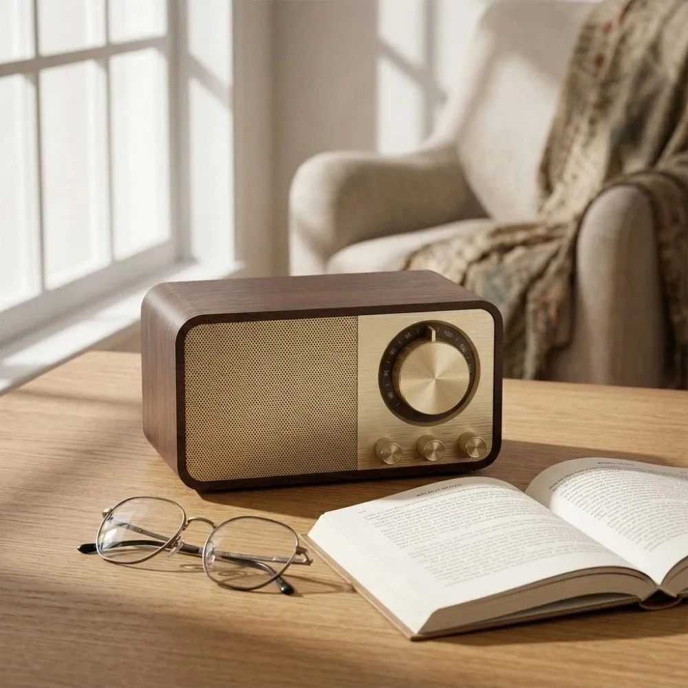 Retro Bluetooth Speaker Super Bass Wooden FM Radio with Bluetooth AUX Audio/TF Support Rotary Tuning Dial Vintage Radio