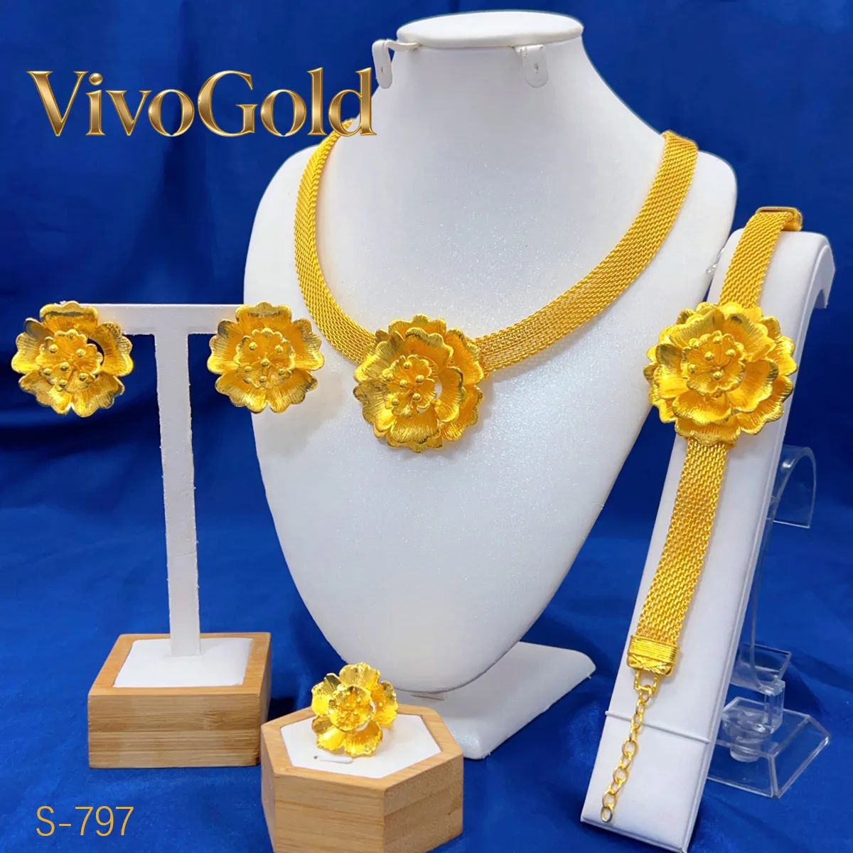 

Набор украшений VivoGold для женщин: колье, серьги, кольцо, браслет с цветочным узором и кисточками из чистого золота 24K (AU999) – подарочный комплект из 4 предметов для невесты, с благоприятным дизайном.