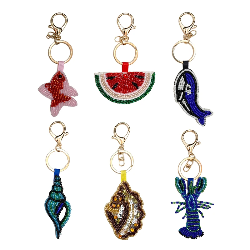 Beaded Patch Sequin Rhinestones Crab Starfish Seashell Conch Keychain For Embellishing Bag Charm Decor