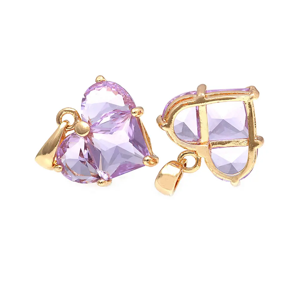18K Gold Farbe Messing und Zirkon Herz Charms Anhänger Hochwertige Schmuckherstellung Halskette Ohrringe Zubehör für Frauen – Detail 20