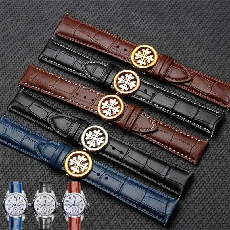 Durable Genuine Leather Watchband 20 21 22mm Brown Black Blue Folding Clasp Calfskin Strap Fit For Patek Phili 5146 5270 Watch