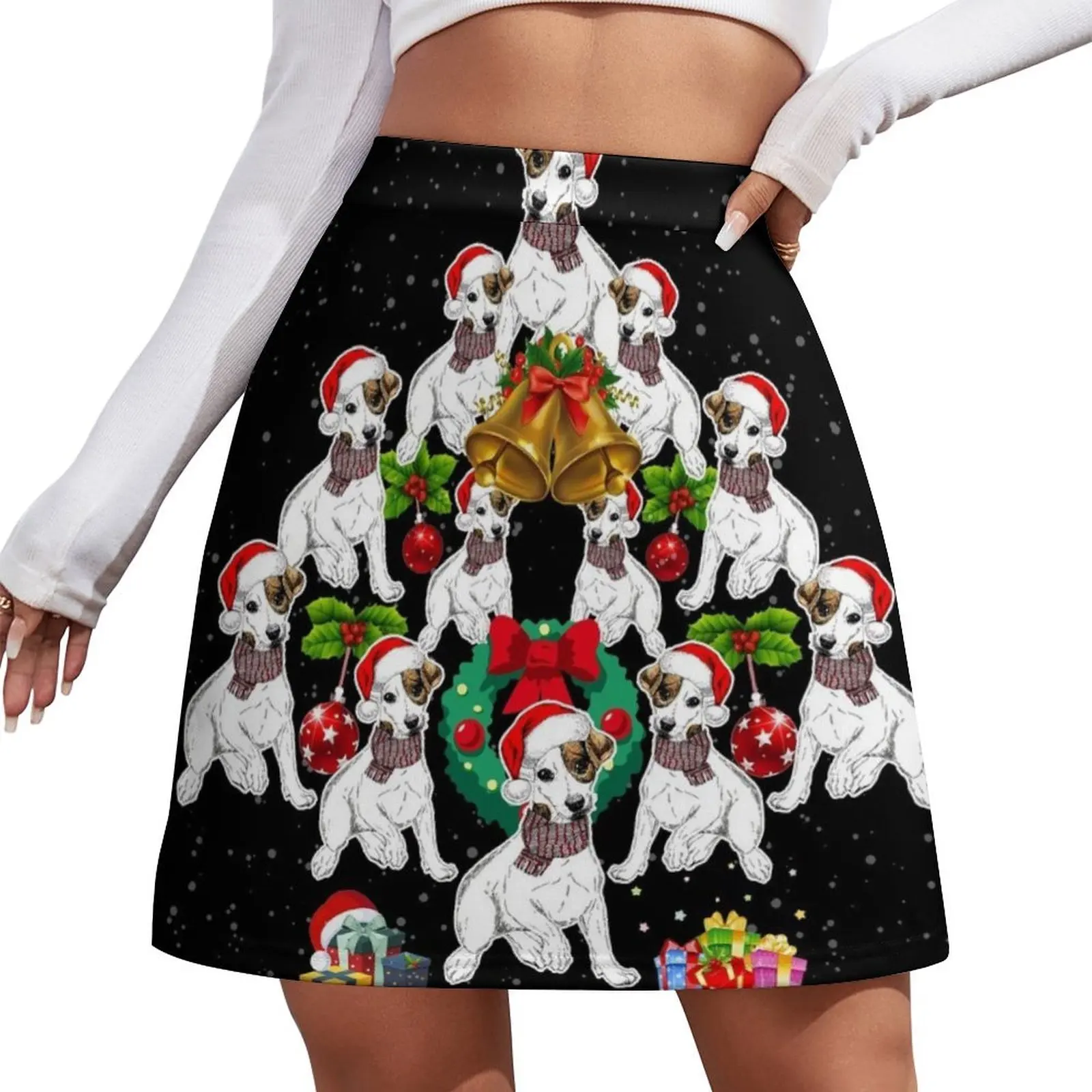 Dog Jack Russell Terrier Christmas Tree Fun Xmas Lights Gift Mini Skirt Kawaii korean style