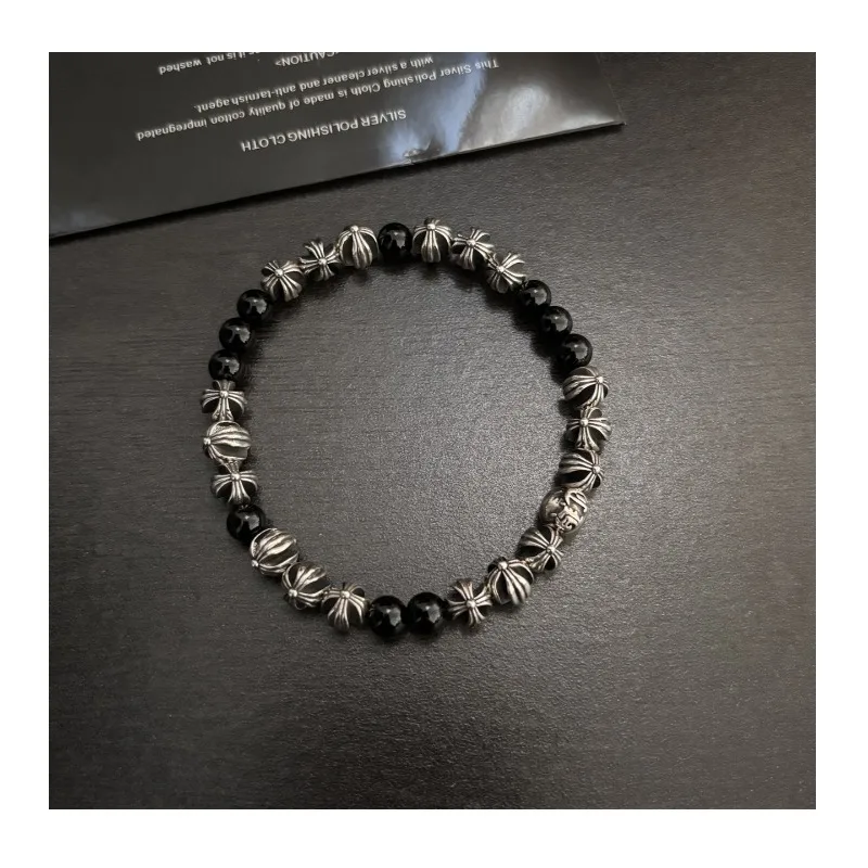 

Trendy Brand Versatile Personality Simple High Value Obsidian Style Multi-silver Bead Accessories Fashion Men and Women Couple B