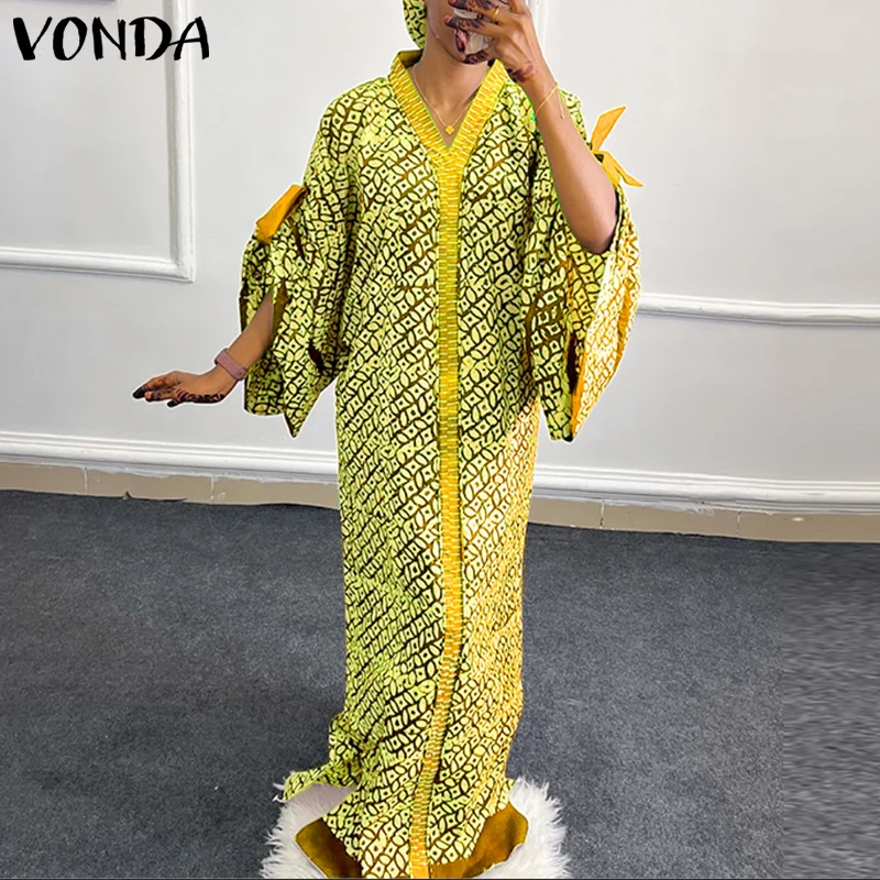 

Плюс размер 5XL VONDA богемные женские длинные платья макси с v-образным вырезом элегантные платья с принтом повседневный сарафан с длинными рукавами свободный оверсайз