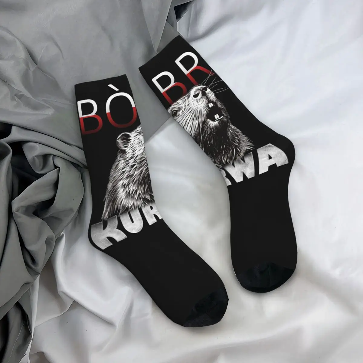 Male Polish Beaver Meme Bobr Bober Kurwa Socks Warm Fashion Socks Crazy Merchandise Middle TubeSocks Best Gift Idea