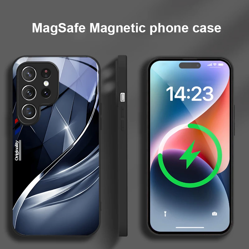 เคสโทรศัพท์มือถือแบบกระจก Magsafe ลายศิลปะนามธรรมรูปสามเหลี่ยม สำหรับ Samsung Galaxy S20 FE S21 S22 S23 Plus S24 Ultra 25 Edge S24Ultra 22Plus