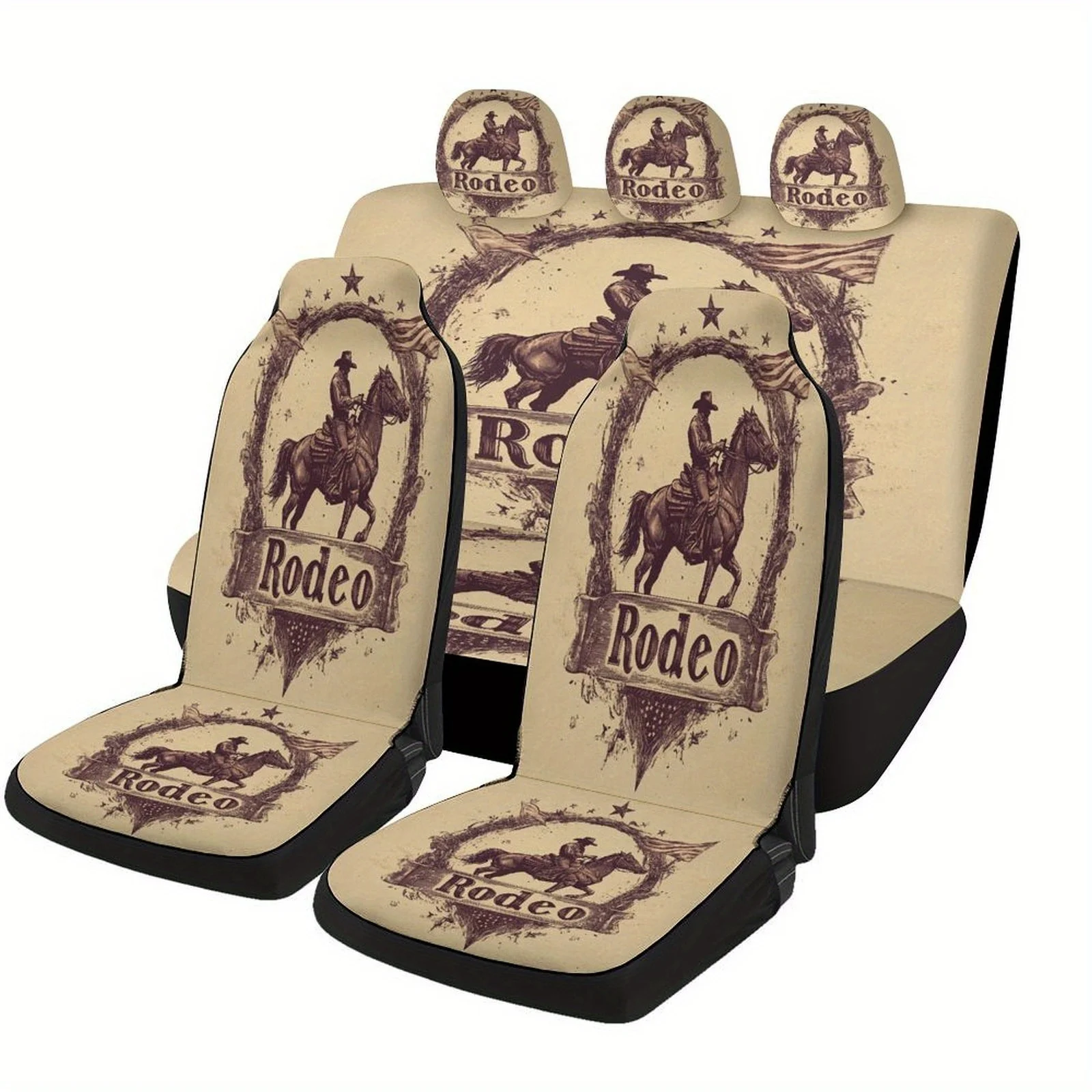 

Комплект чехлов на автомобильные сиденья Rodeo Cowboy Themed для большинства автомобилей, модные новые защитные чехлы для автомобильных сидений, полный комплект, универсальный чехол для автомобильного сиденья