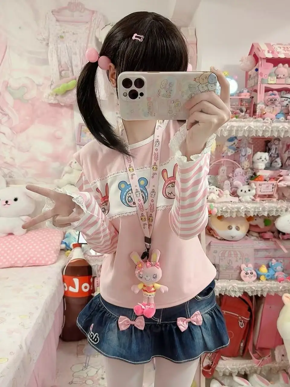 Japanese Cartoon Mp Printed Jojifuku Sweet Pink Off-shoulder Long-sleeved T-shirt Spring Summer New Lace Edges Graphic T Shirts