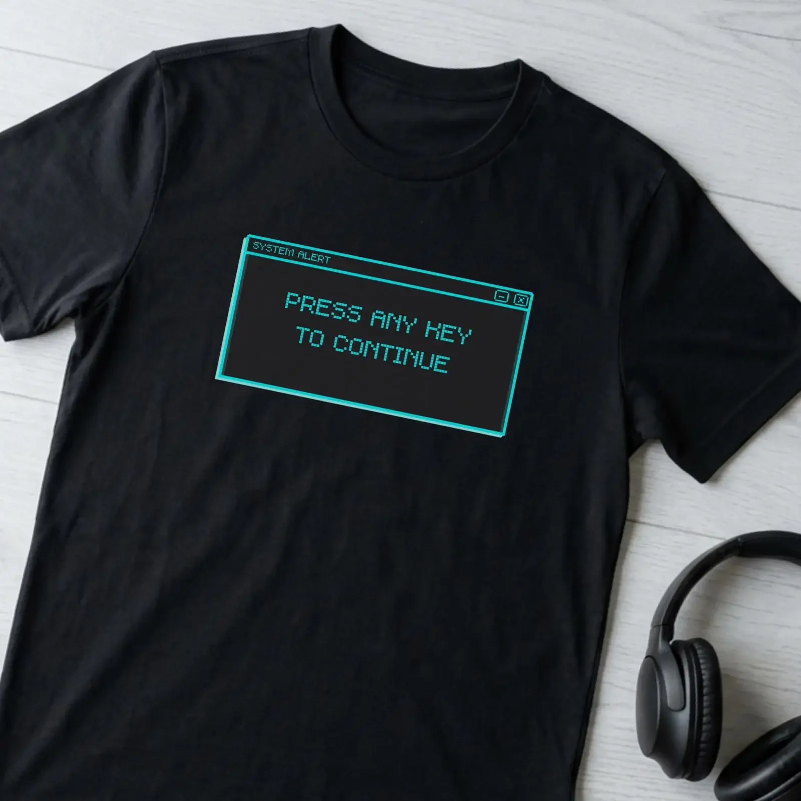Press Any Key T Shirt Retro Computer Nerd Gaming Programmer Men amp 39 s vintage Washed Casual streetwear Stretched Breathable