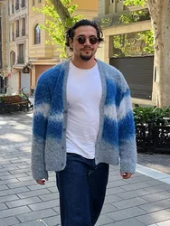 Casual Tie Dye Cashmere Sweater Cardigan For Man Fashion Long Sleeve Single Breasted Knitted Jacket 2024 Autumn Warm Woolen Coat