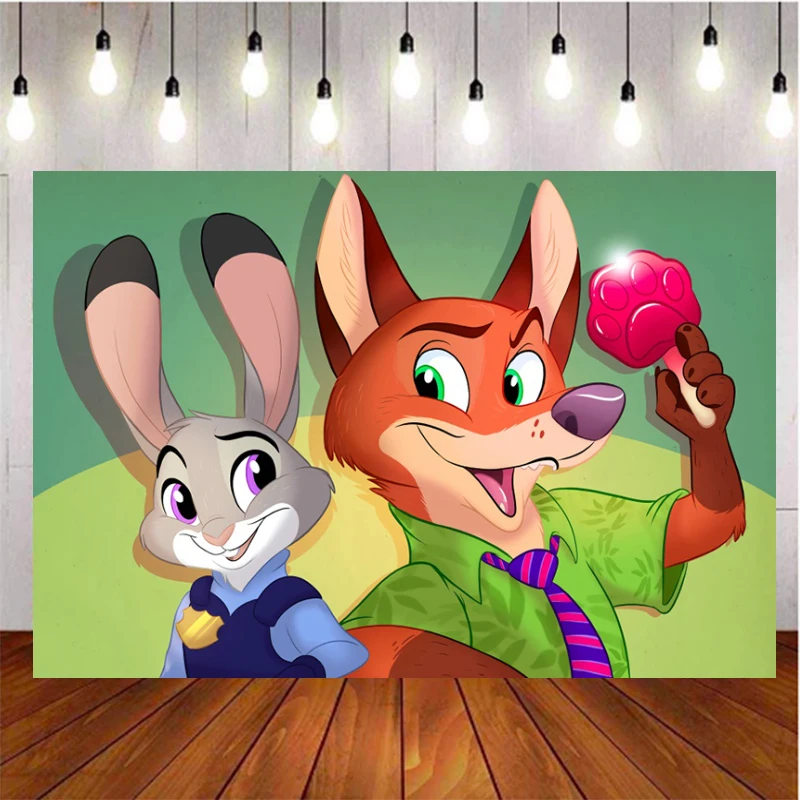 Judy Nick Zootopia Photo Backdrop Background For Photography Baby Shower Birthday Decoration Kid's Party Props Supplies Custom