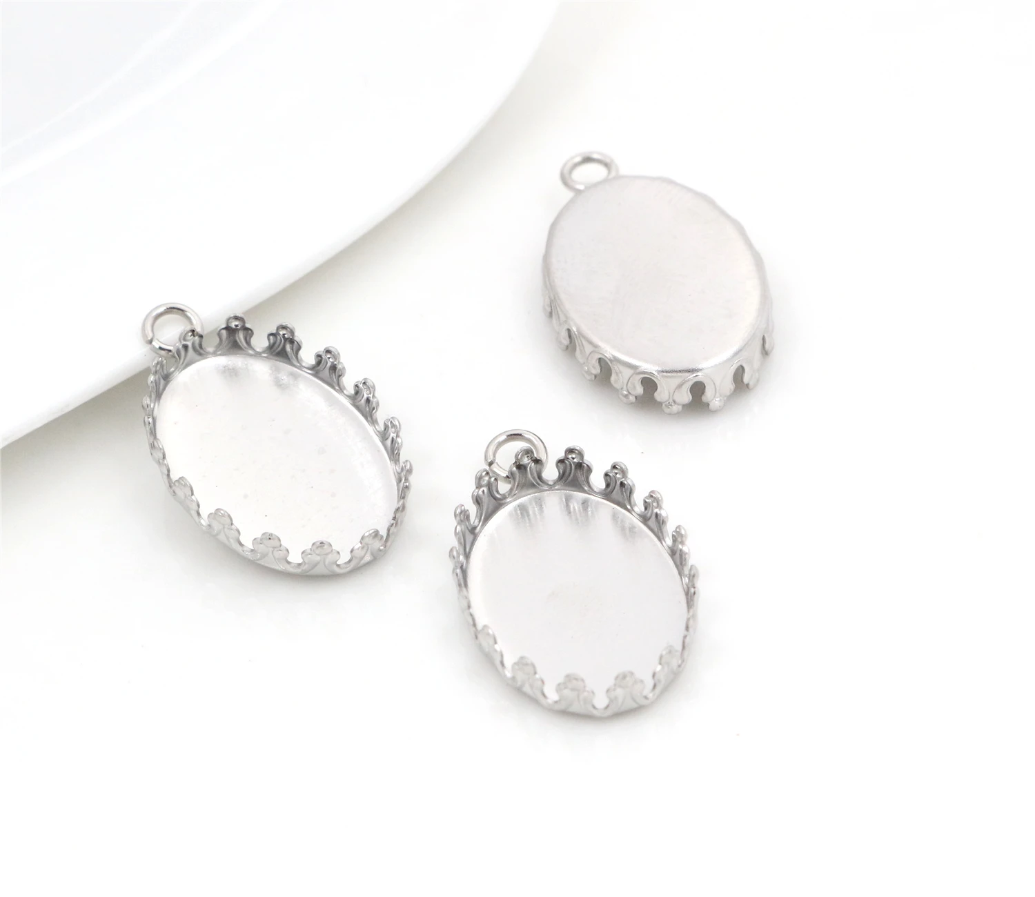 (Bez przejścia) 10 sztuk 13x18mm 18x25mm wewnętrzna rozmiar materiału ze stali nierdzewnej owalne styl Cabochon baza Cameo ustawienie wisiorek taca — zdjęcie 3
