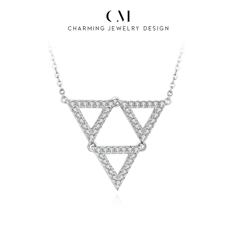 CHARMING Trendy Triangle Round DVVS1Moissanite Necklace Women Dinner Party Engagement Jewelry Holiday Birthday Gifts Anniversary