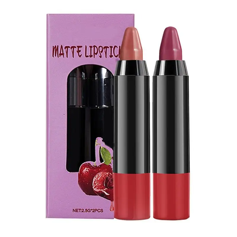 Mat Lip Potlood Langdurige Lip Vlek Lip Potlood Matte Easy Color Lip Pen 2 Stuks Zijden Afwerking Lip Liner Lippenstift Lip Liner Set