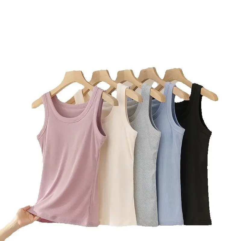 

Ice Silk Sleep Tops Female With Chest Pads Sleeveless Home Pajamas Solid Color Summer Simple Vest Tops M-XXXL Casual Sleepwear