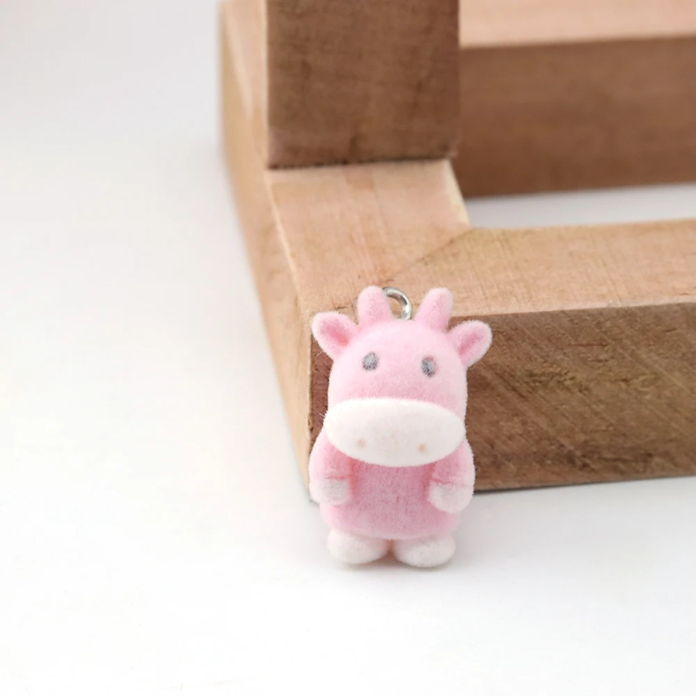 30Pcs 3D Flocking Resin Calf Charms Animal Plush Dolls Pendant for Necklace Earrings Keychain Making DIY Jewelry Accessories