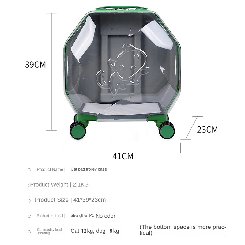 Pet Suitcase Rolling Trolley Transparent Large Capacity Cat Bag Waterproof Carry on Dog Travel Bag Breathable Portable Luggage