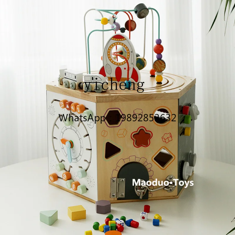 AH   Treasure Chest  Children's Six-Sided Multi-Functional Bead-Stringing Toy Game Enlightening Early Education