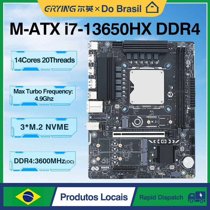 ERYING M-ATX i7 13650HX CPU placa base Combo Interposer 14C20T DDR4 doble canal 3 * NVME M.2 PCIe4.0x16 LGA 1151 PC para juegos construir