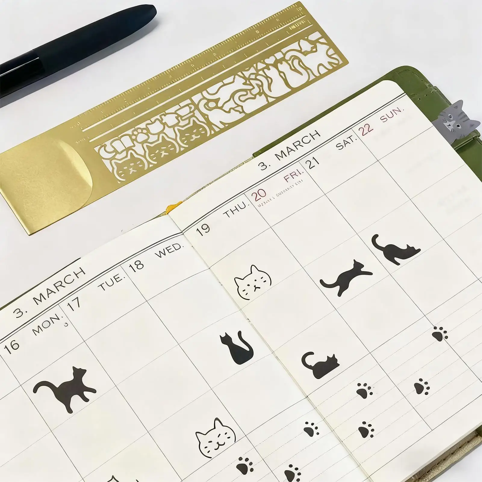 Cat Pattern Double-Sided Bookmark Diary Planning Book Note Multifunctional Cat Template Ruler Gifts Stationery Tool