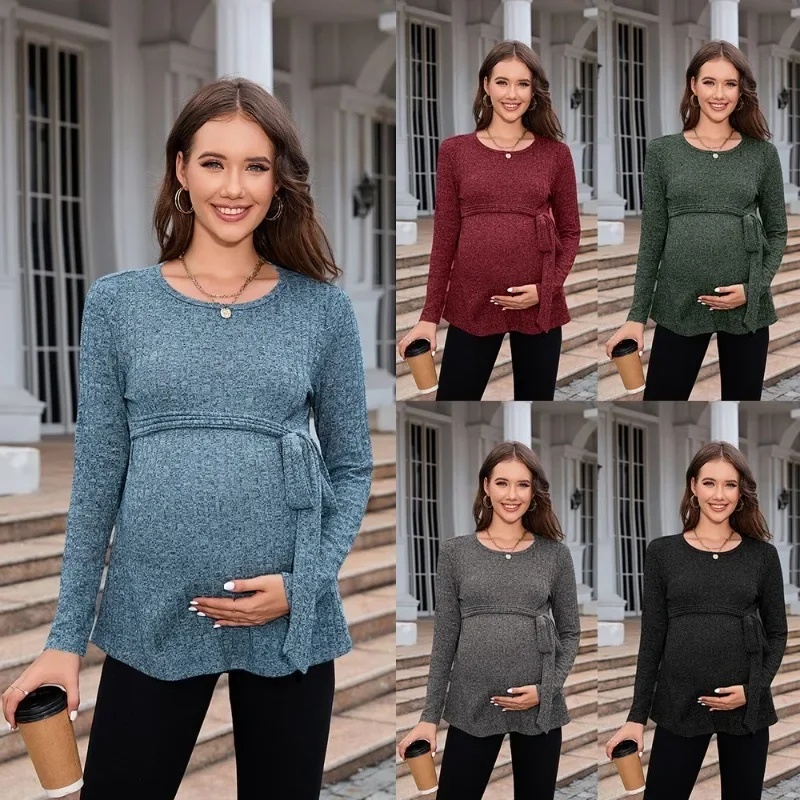 

Autumn and Winter Maternity Sweater Comfortable Loose Strap-up Thin Waist Long-sleeved Knitted T-shirt