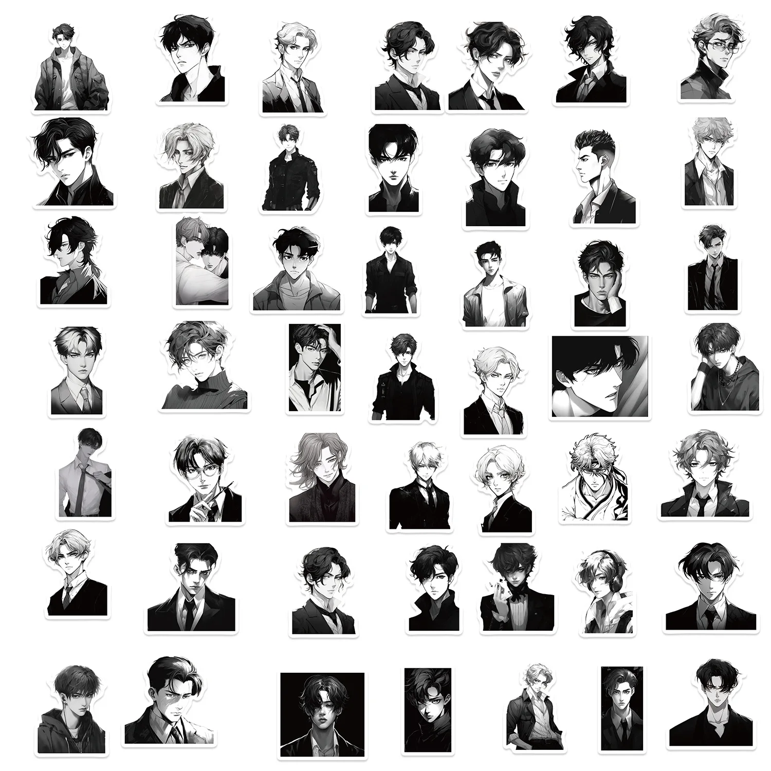 10/30/60PCS Cool Anime Male Avatar Stickers Cartoon Black and White Style Graffiti Decals DIY Phone  Laptop Suitcase Skateboard